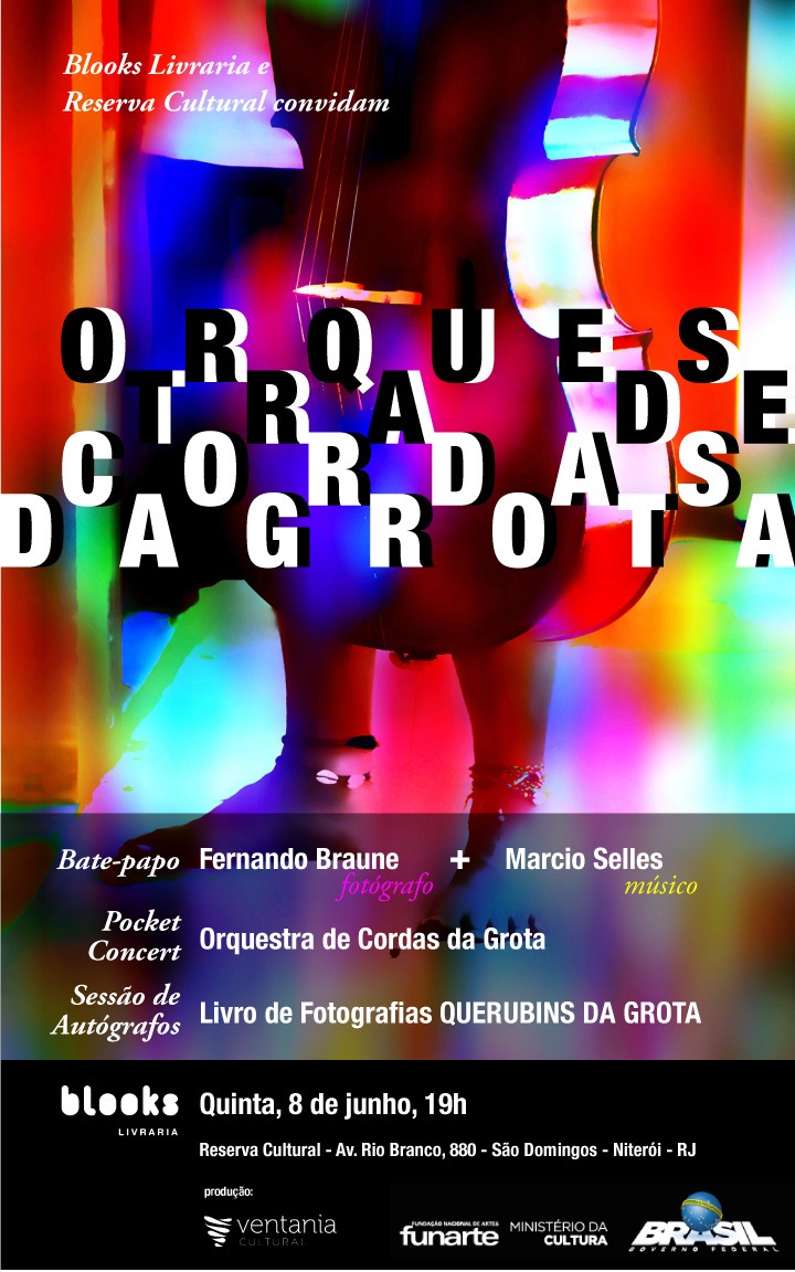 Lançamento do livro Querubins da Grota na Blooks Livraria, no Reserva Cultural