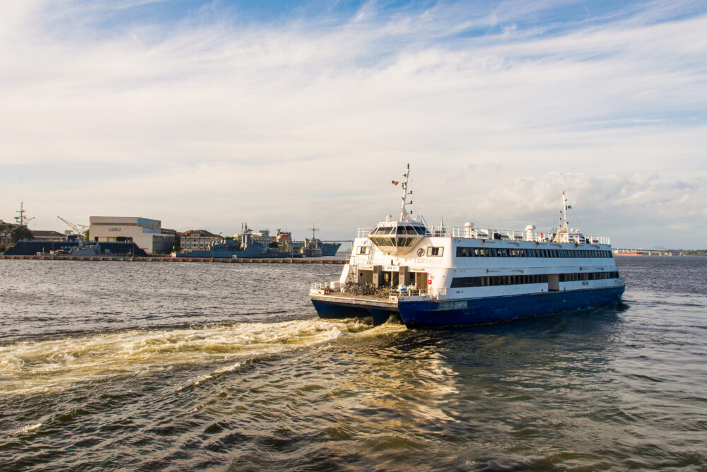Rio de Janeiro, Brazil - April 15, 2021: Passenger ferry boat cr