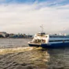 Rio de Janeiro, Brazil - April 15, 2021: Passenger ferry boat cr