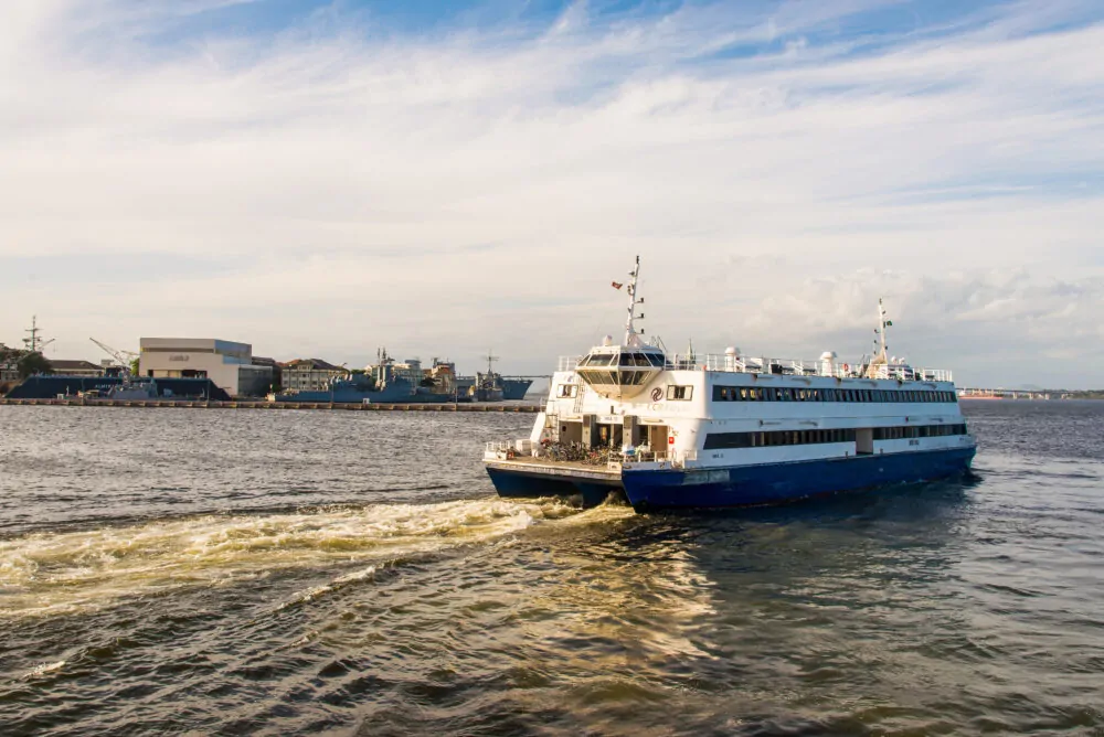 Rio de Janeiro, Brazil - April 15, 2021: Passenger ferry boat cr